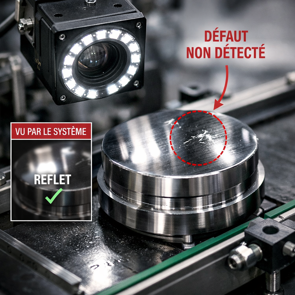defaut non detecte vision industrielle surface brillante reflet